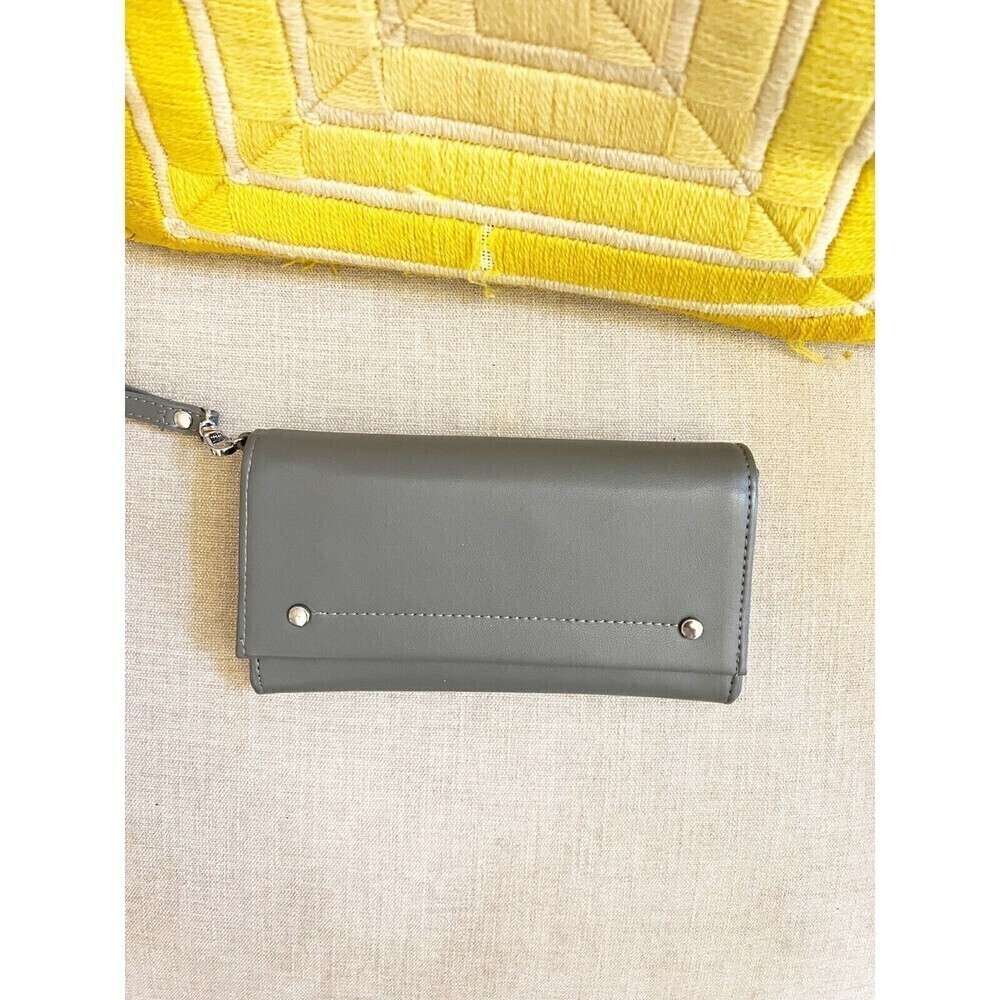 Gray Vegan Leather Long Wristlet Divided Wallet Women's